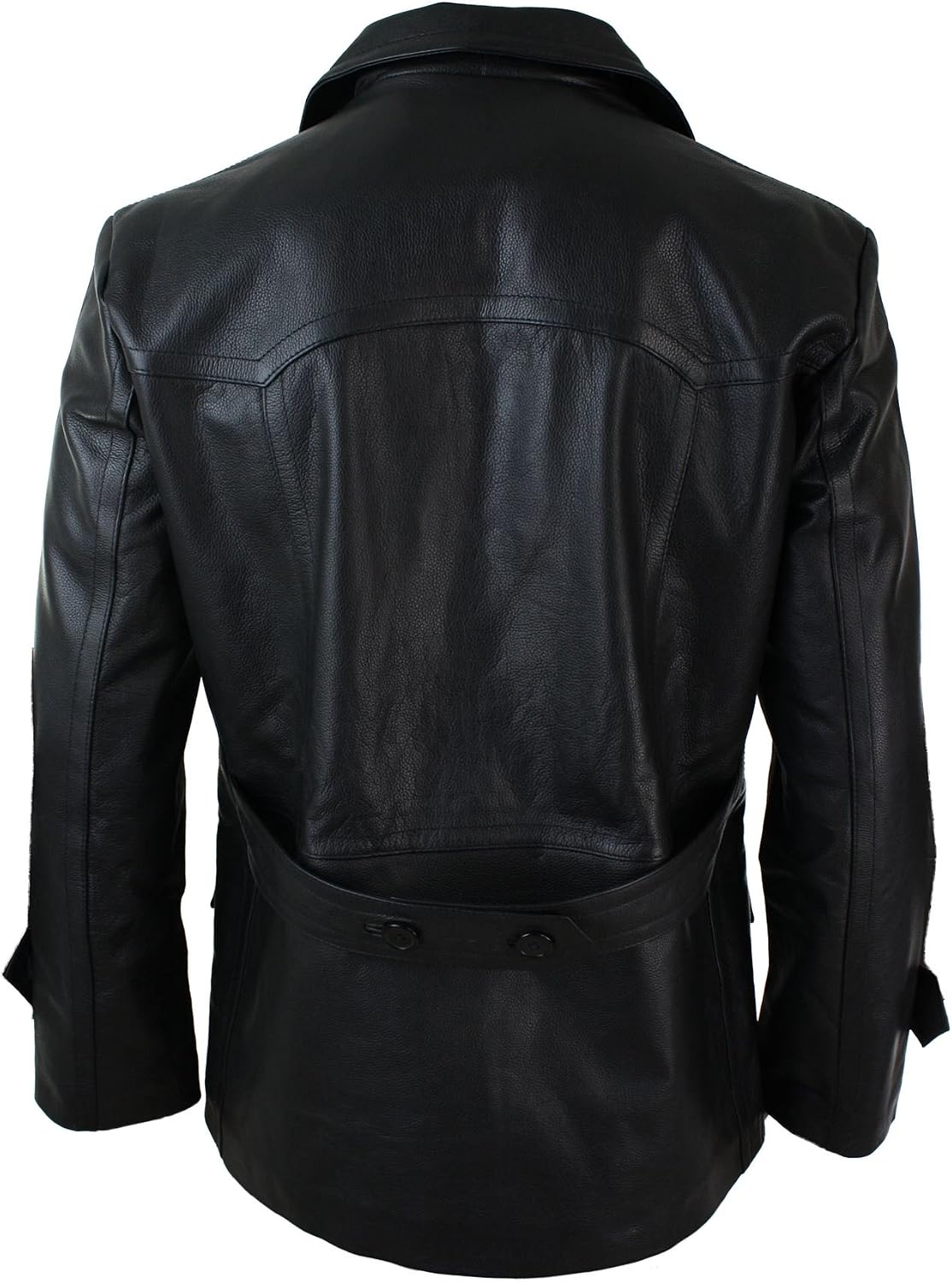 Men’s Double-Breasted Genuine Leather Peacoat – Classic 3/4-Length Lapel Winter Jacket with Tailored Structure for Business Casual Office Travel Evening Wear and Refined City Styling