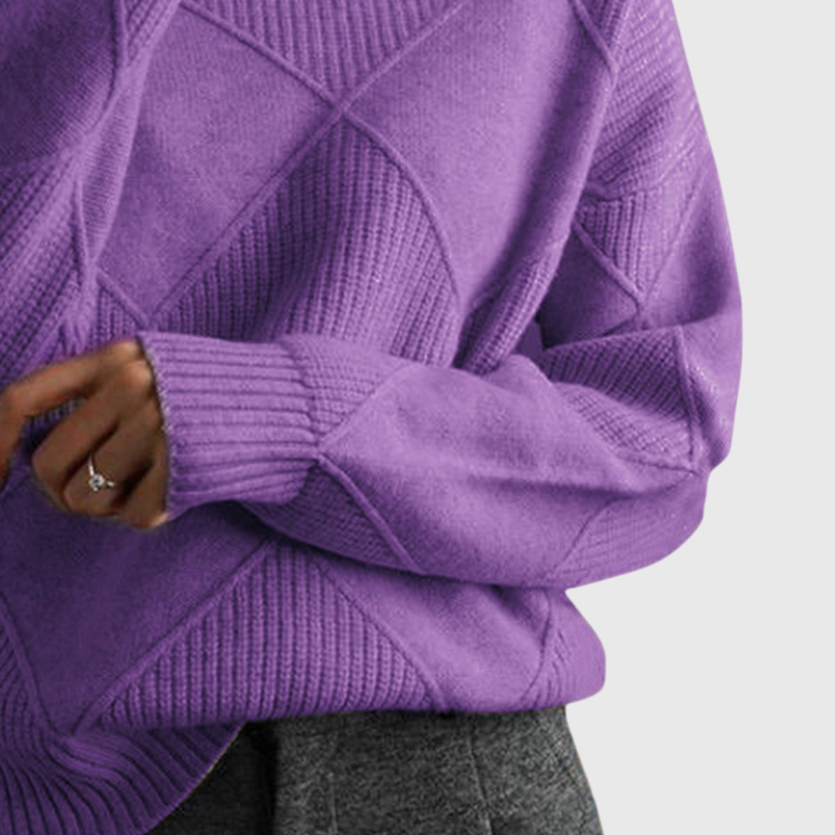 Wrenna | Roll Neck Diagonal Seam Detail Turtleneck Sweater