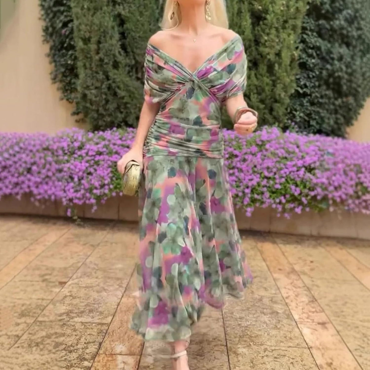 Women's Off-Shoulder Floral Maxi Dress