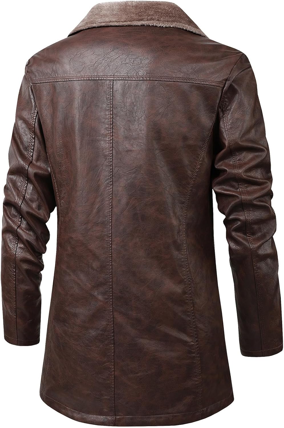 Men’s Long Faux-Leather Winter Coat – Vintage Button-Front Layer with Stand Collar for Business Travel Evening Events and Cold-Weather Everyday Wear