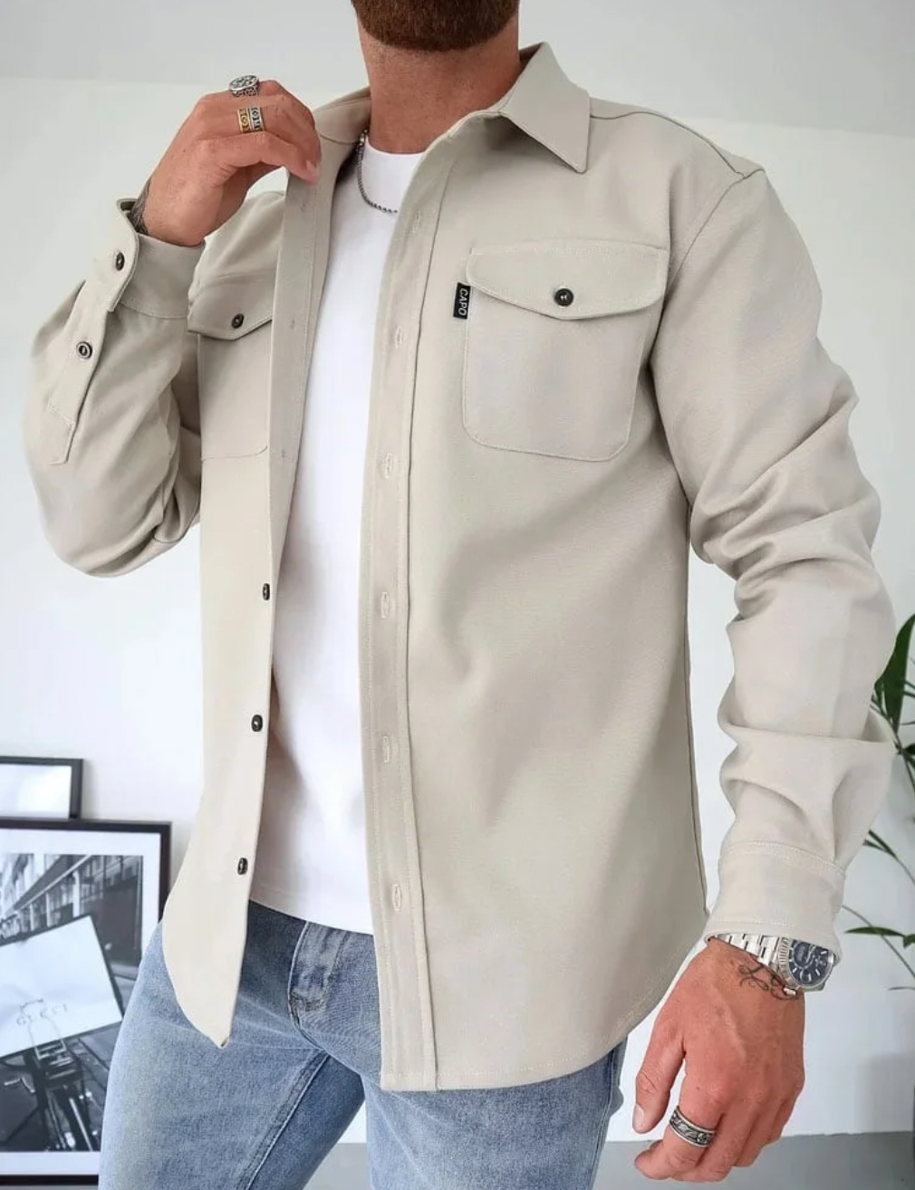 Men's Suede-Look Button-Up Overshirt