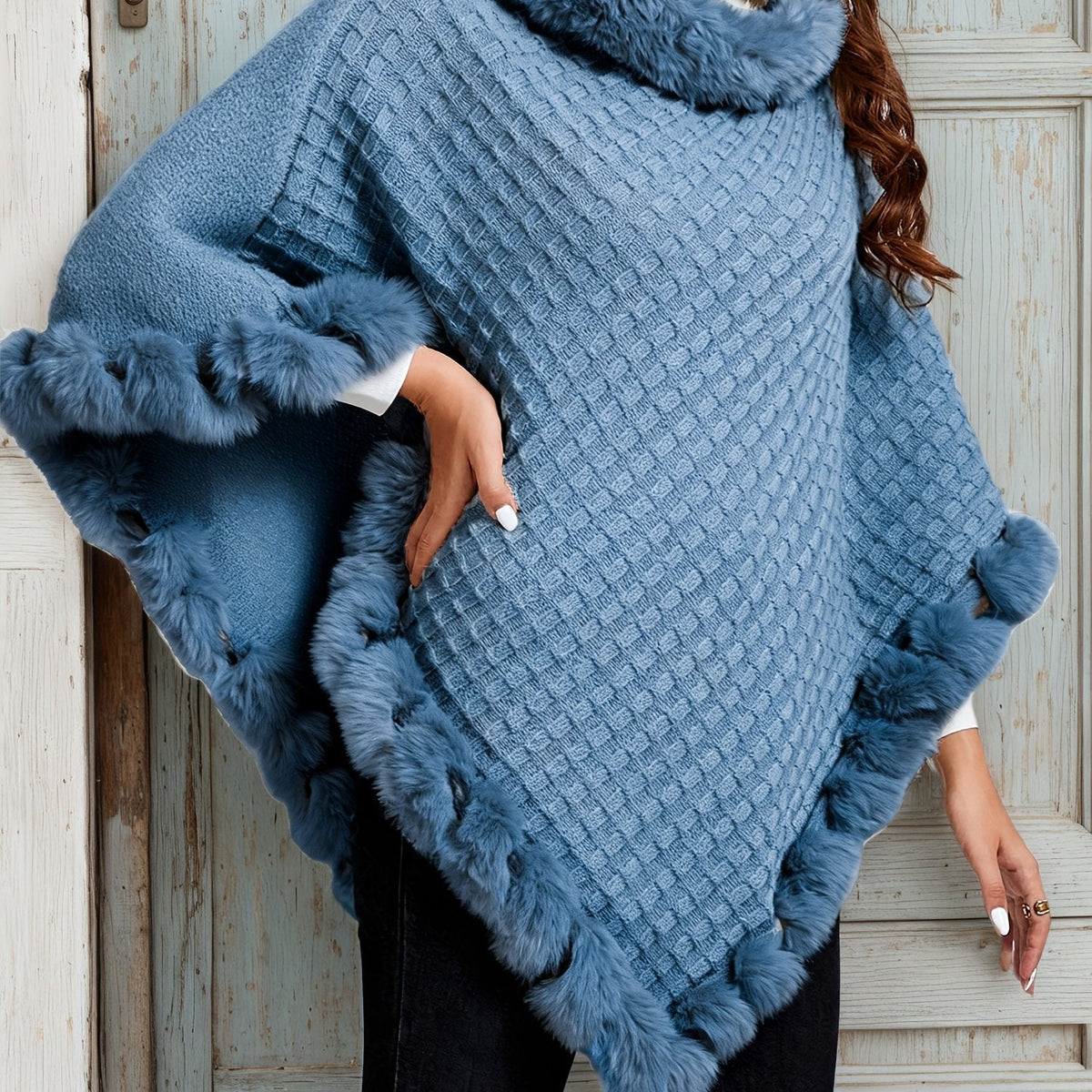 Willow | Fur Trim Knit Winter Wrap Poncho