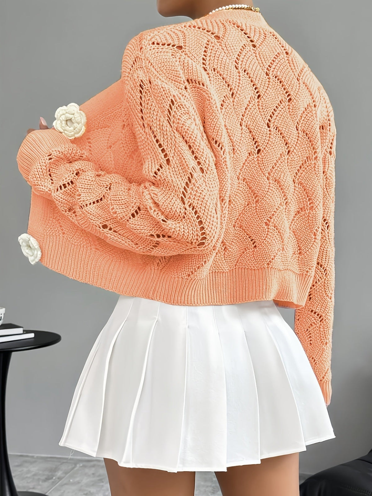 Heidi | Crochet Knit 3D Floral Buttons Cardigan