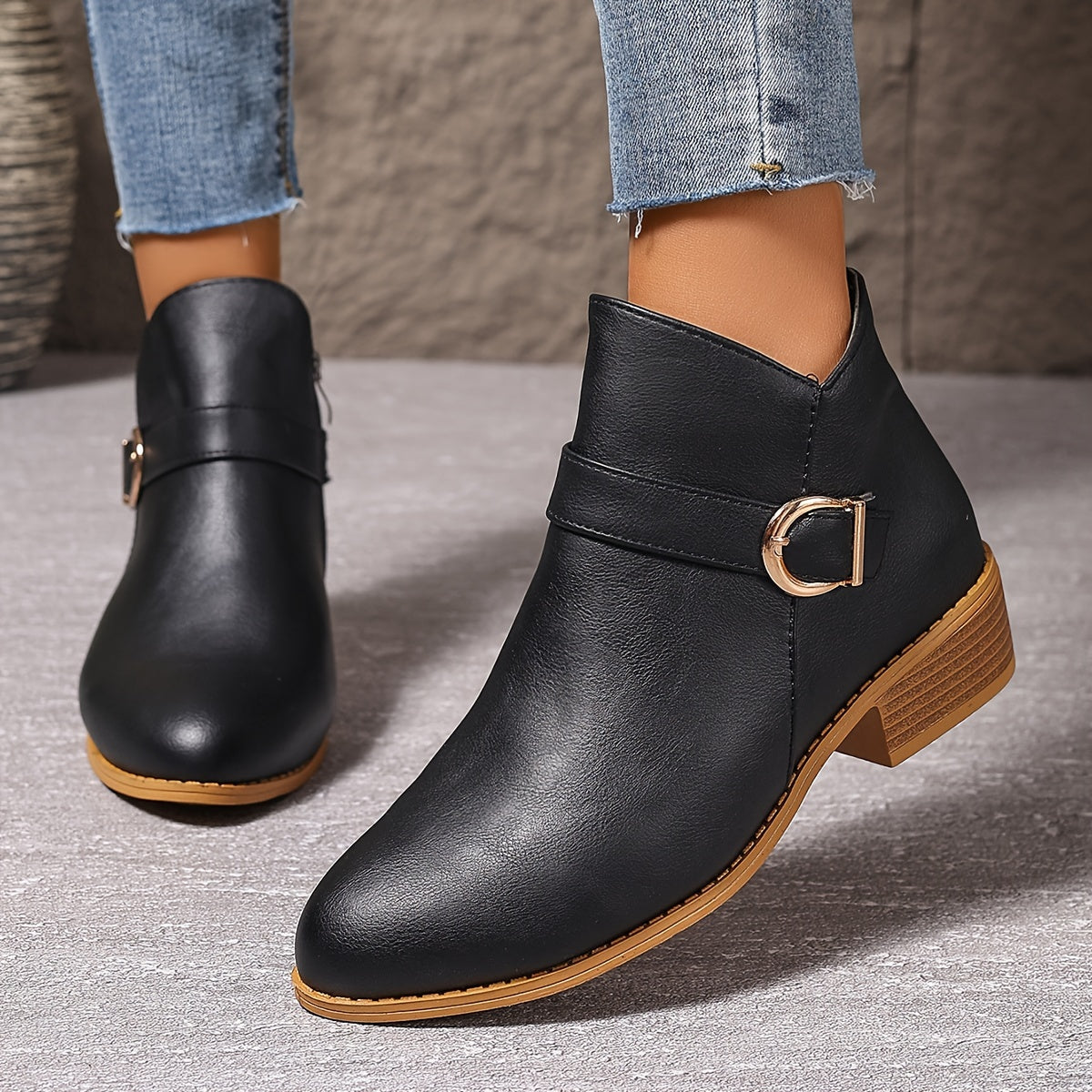 Women’s Buckle Side Zip Ankle Boots