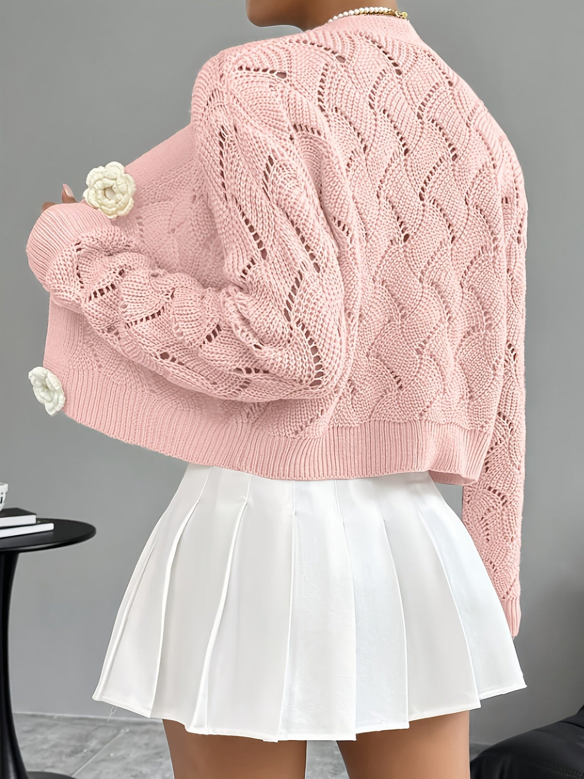 Heidi | Crochet Knit 3D Floral Buttons Cardigan