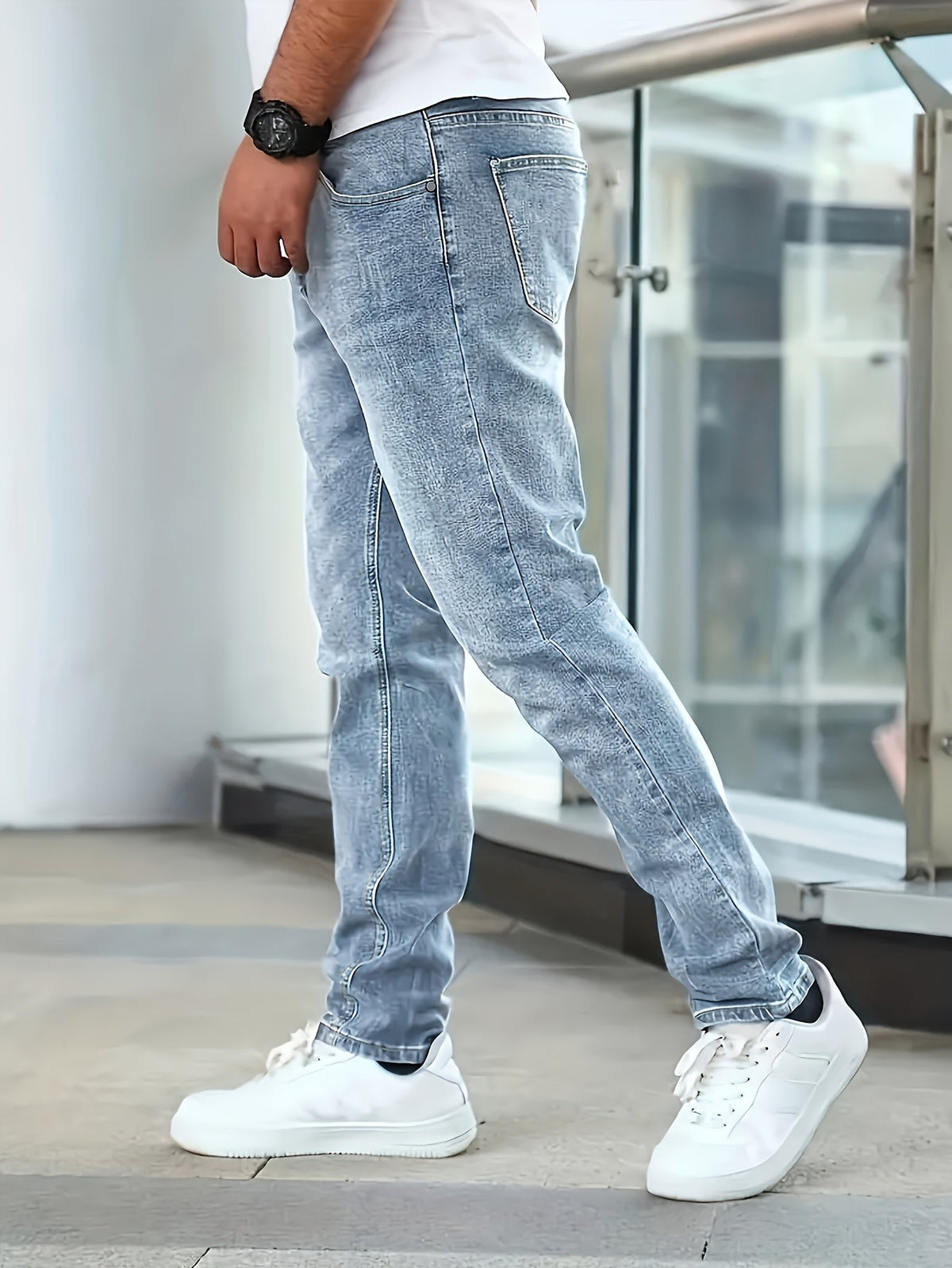 WASHED STRETCH DENIM JEANS FOR MEN