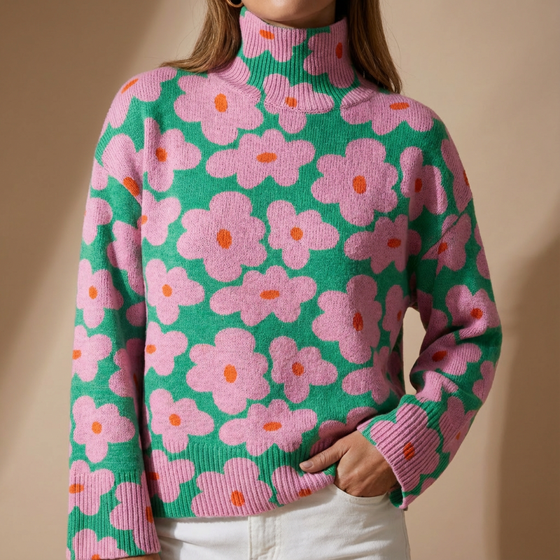 Aspen | Floral Roll Neck Knit Turtleneck Sweater