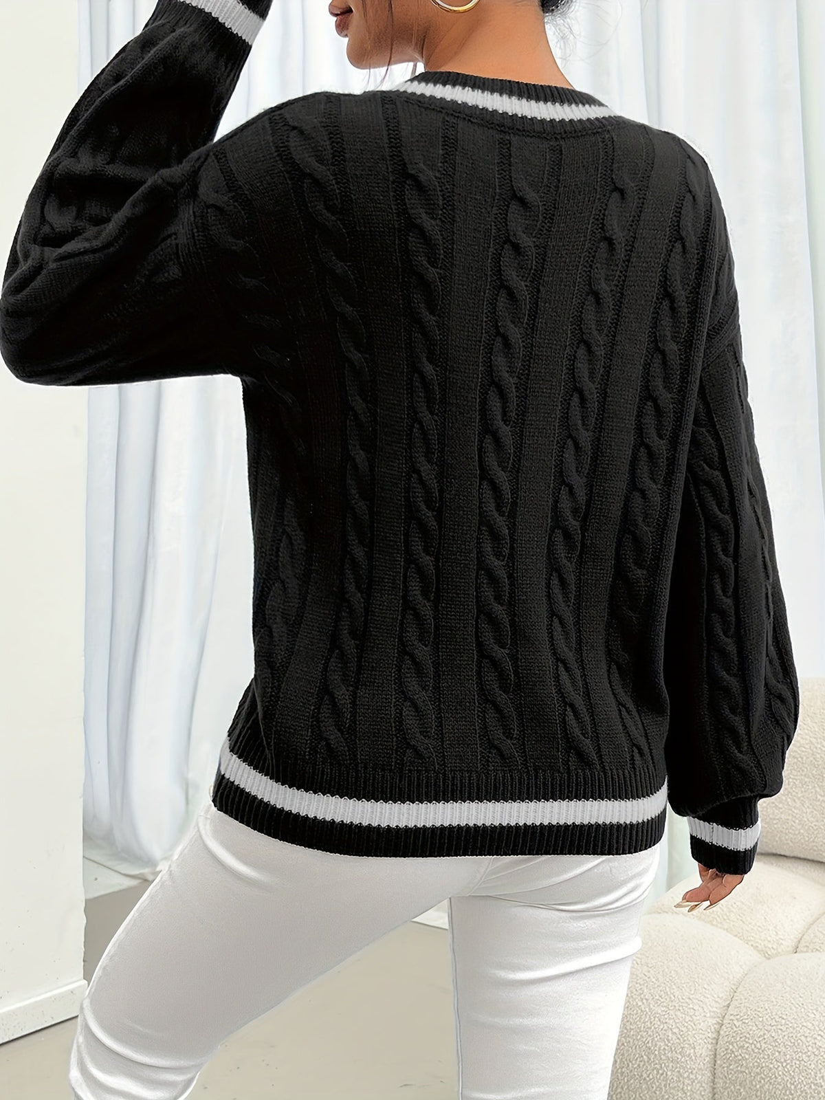 Camryn | V Neck Cable Knit Sweater