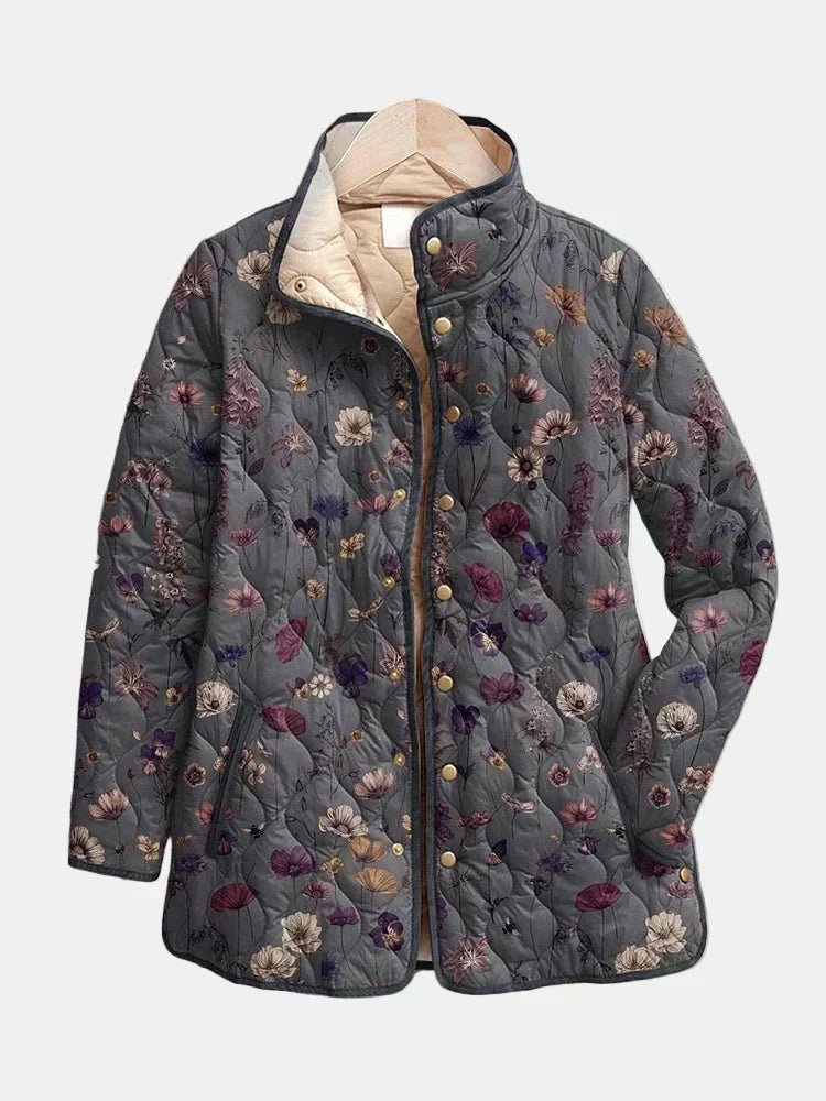 Women's Quilted Jacket with Vintage Floral Print and Warmth