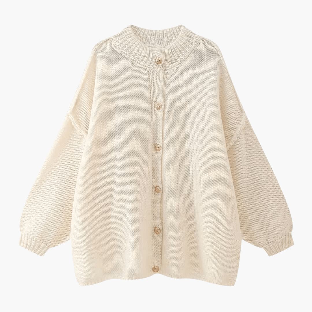 Celeste | Oversized Knit Button-Up Front Ribbed Cuffs Cardigan