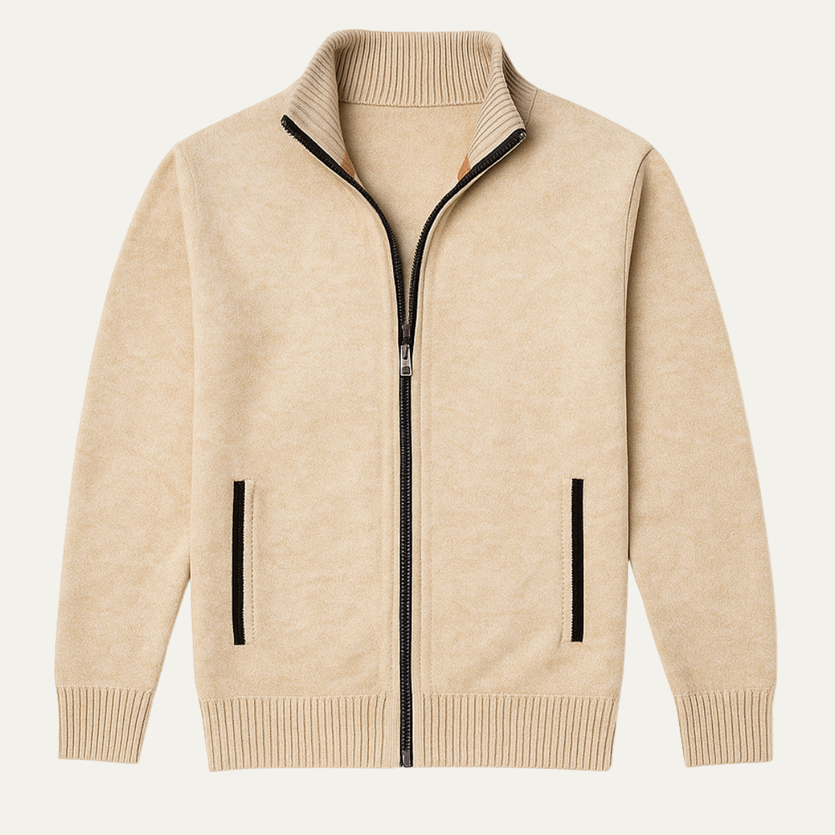 Men's Knitted Zip Cardigan with Stand Collar