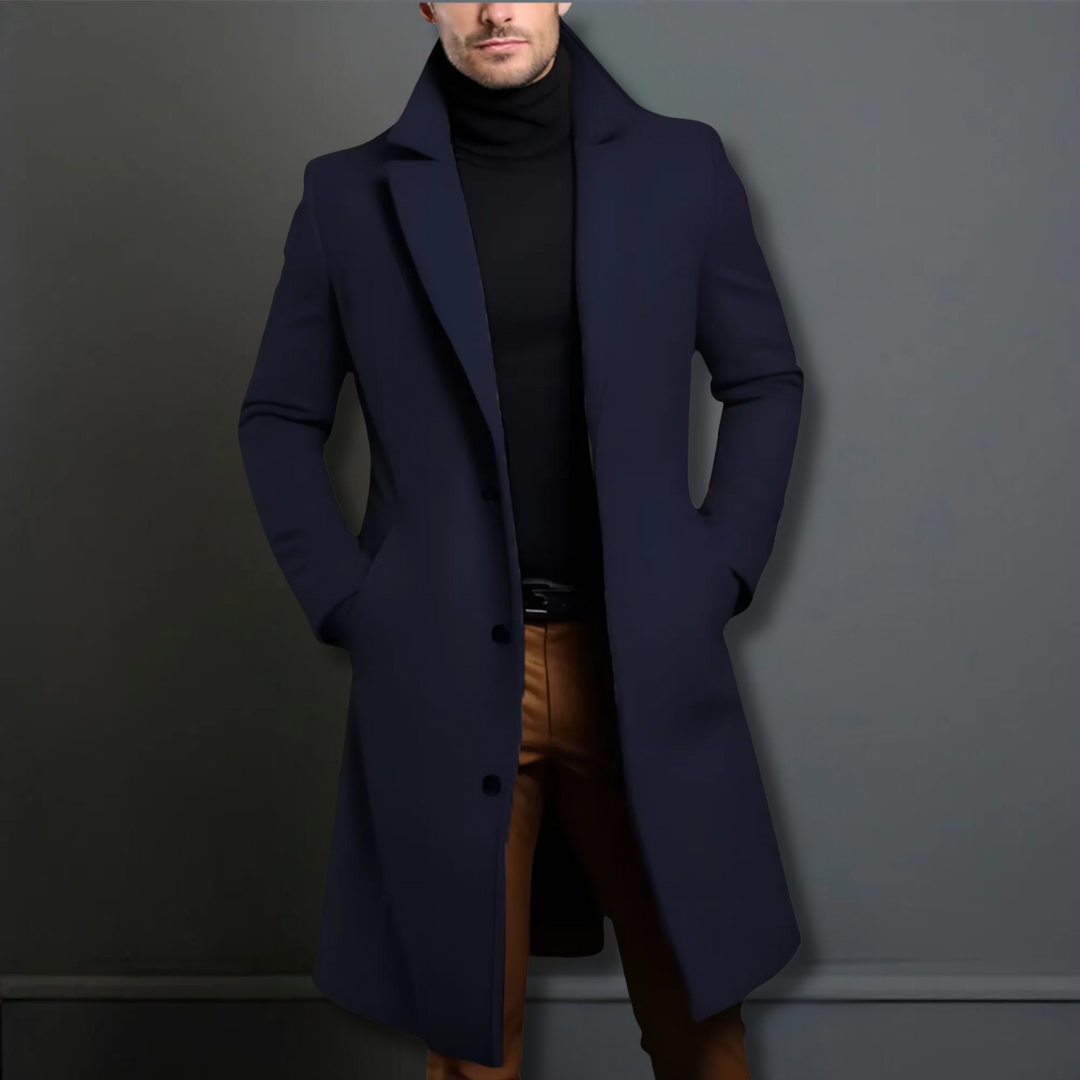 Men's Long Trench Coat | Single Breasted Overcoat