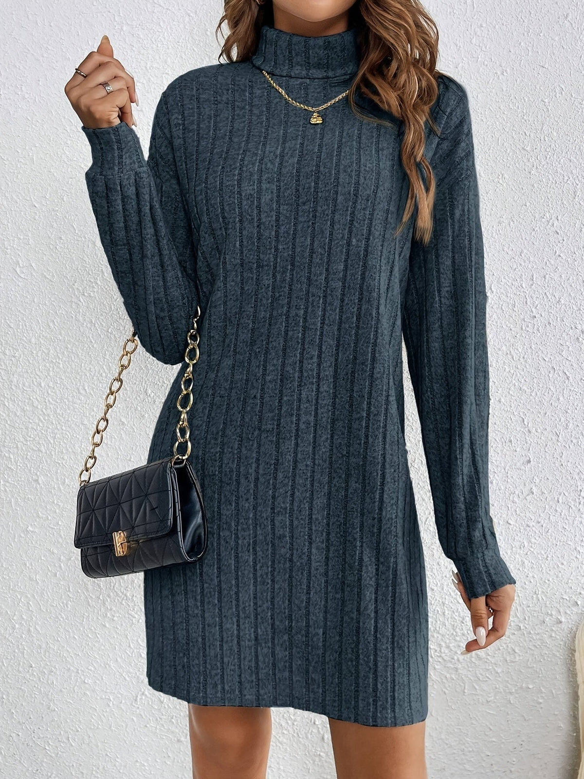 Florence | Turtleneck Ribbed Knit Bodycon Midi Sweater Dress