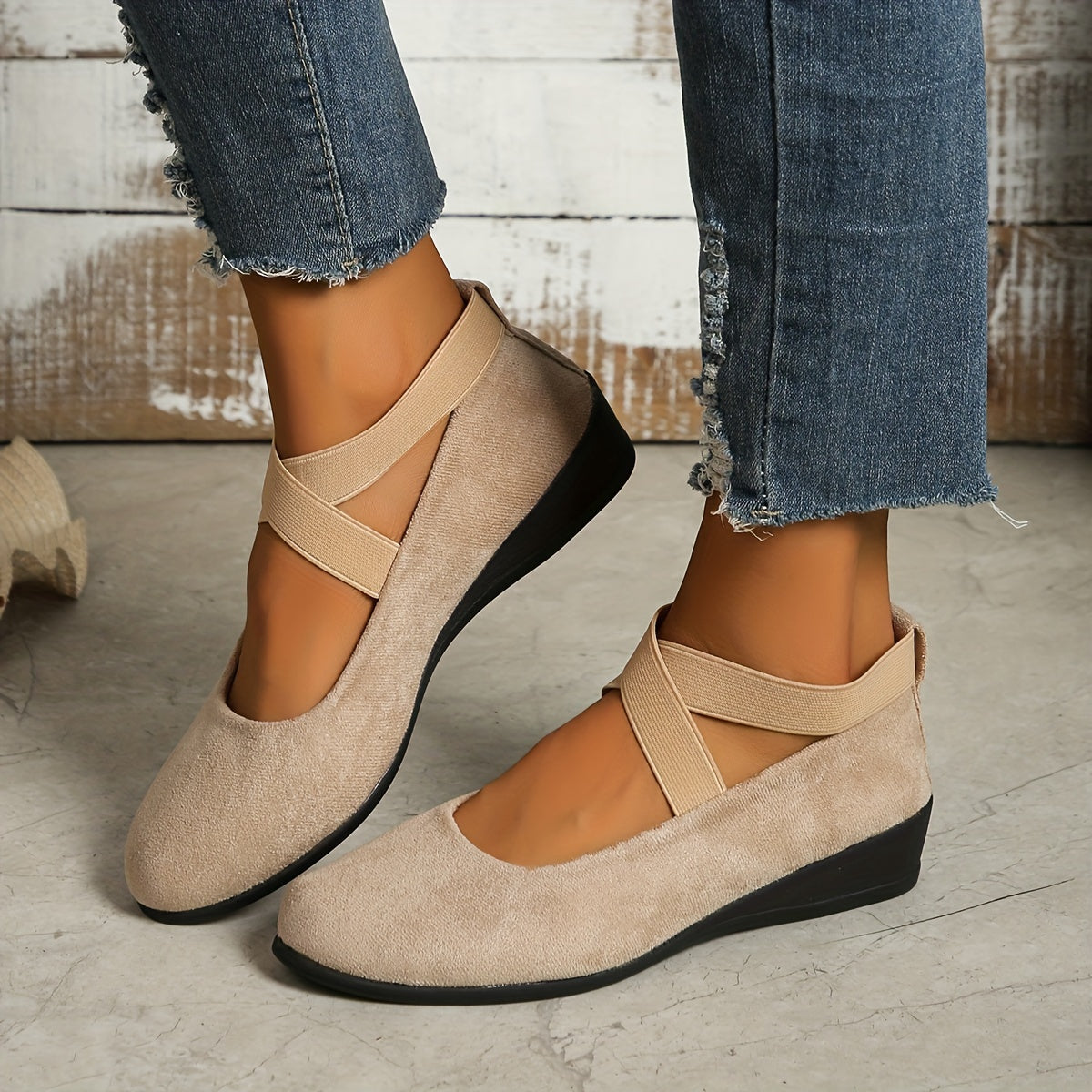 Women's Mary Jane Ballet Flats with Elastic Crossover Straps
