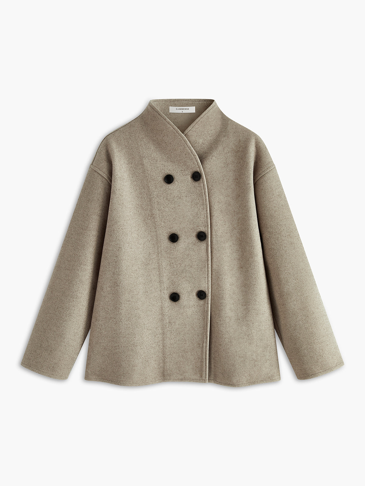 Women's Oversized Double-Breasted Short Coat with High Stand Collar – Relaxed Tailored Jacket for Elegant Office Wear and Smart Casual Autumn Winter Outfits