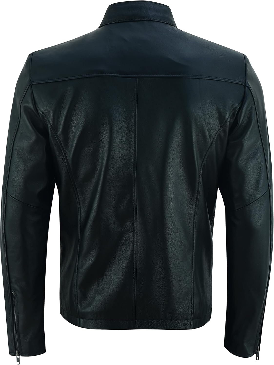 Men’s Genuine Lambskin Leather Racer Jacket – Streamlined Snap-Collar Zip Layer with Minimal Pocket Detailing for Autumn Commuting Smart Casual Evenings and Everyday City Dressing