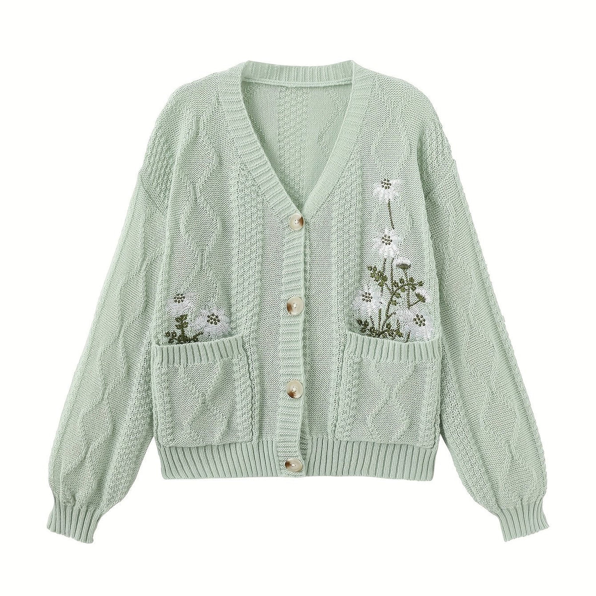 Flora | Floral Embroidered Button Cardigan