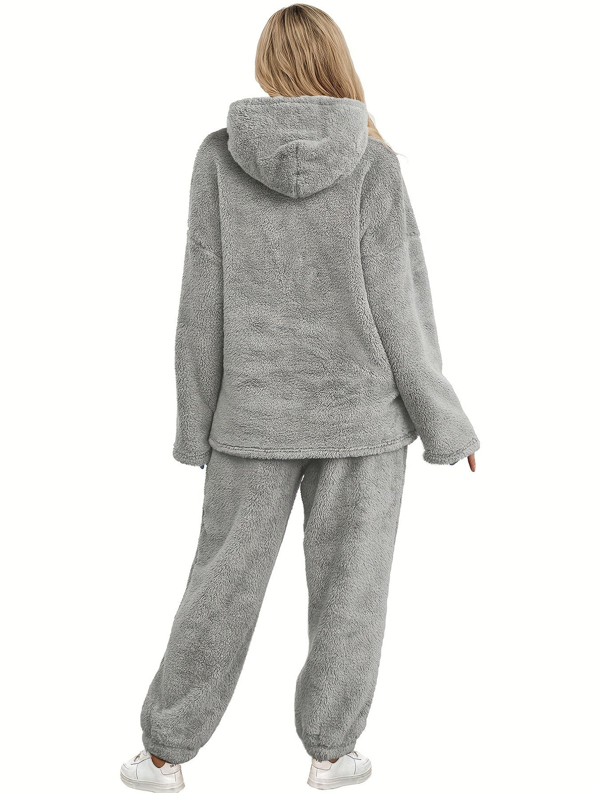 Women's Fleece Loungewear Set Shawl Collar Hoodie Trousers