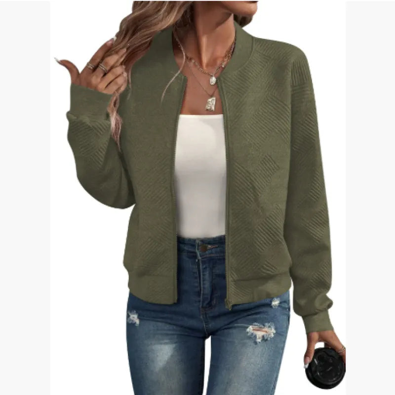 Women's Knit Cardigan Wool Long Sleeve Zipper Layered Fashion