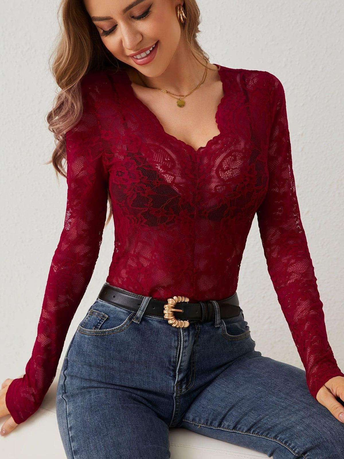 Annelot | Lace Bodysuit with Deep Neckline