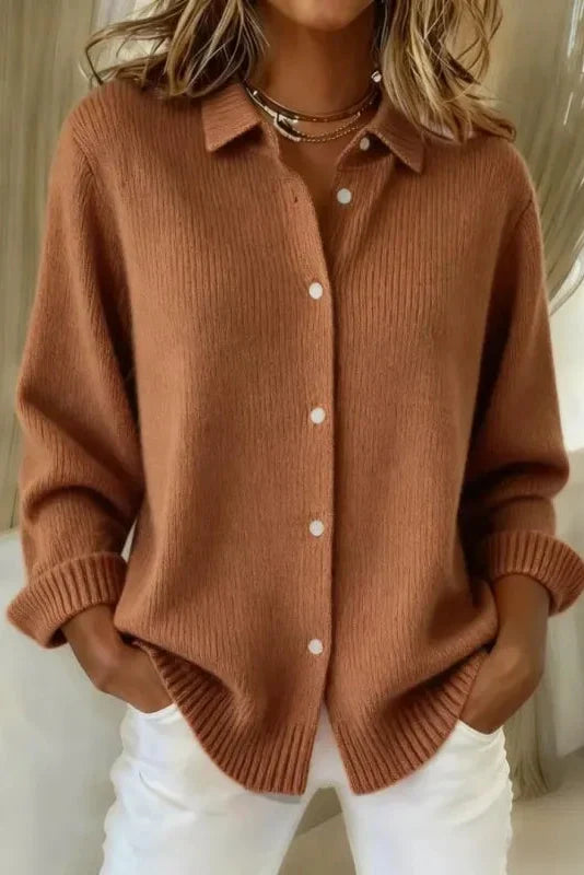 Women's Cardigan Waffle Knit Button Front Crochet Detail Long Sleeve
