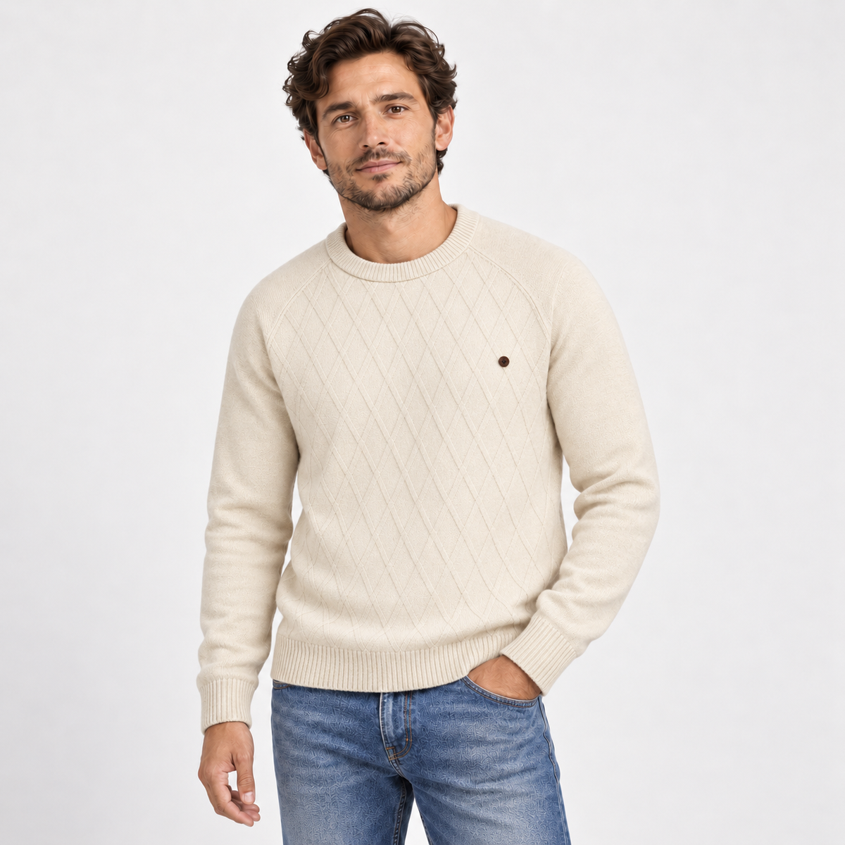 Men's Cable Knit Jumper | Classic Crew Neck Sweater