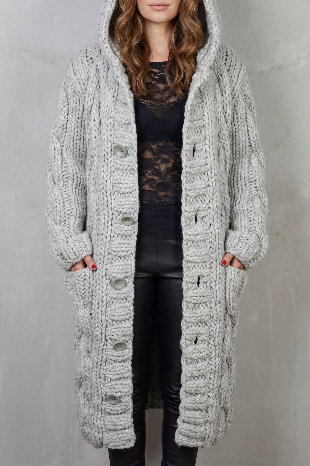 Women’s Chunky Knit Longline Hooded Cardigan
