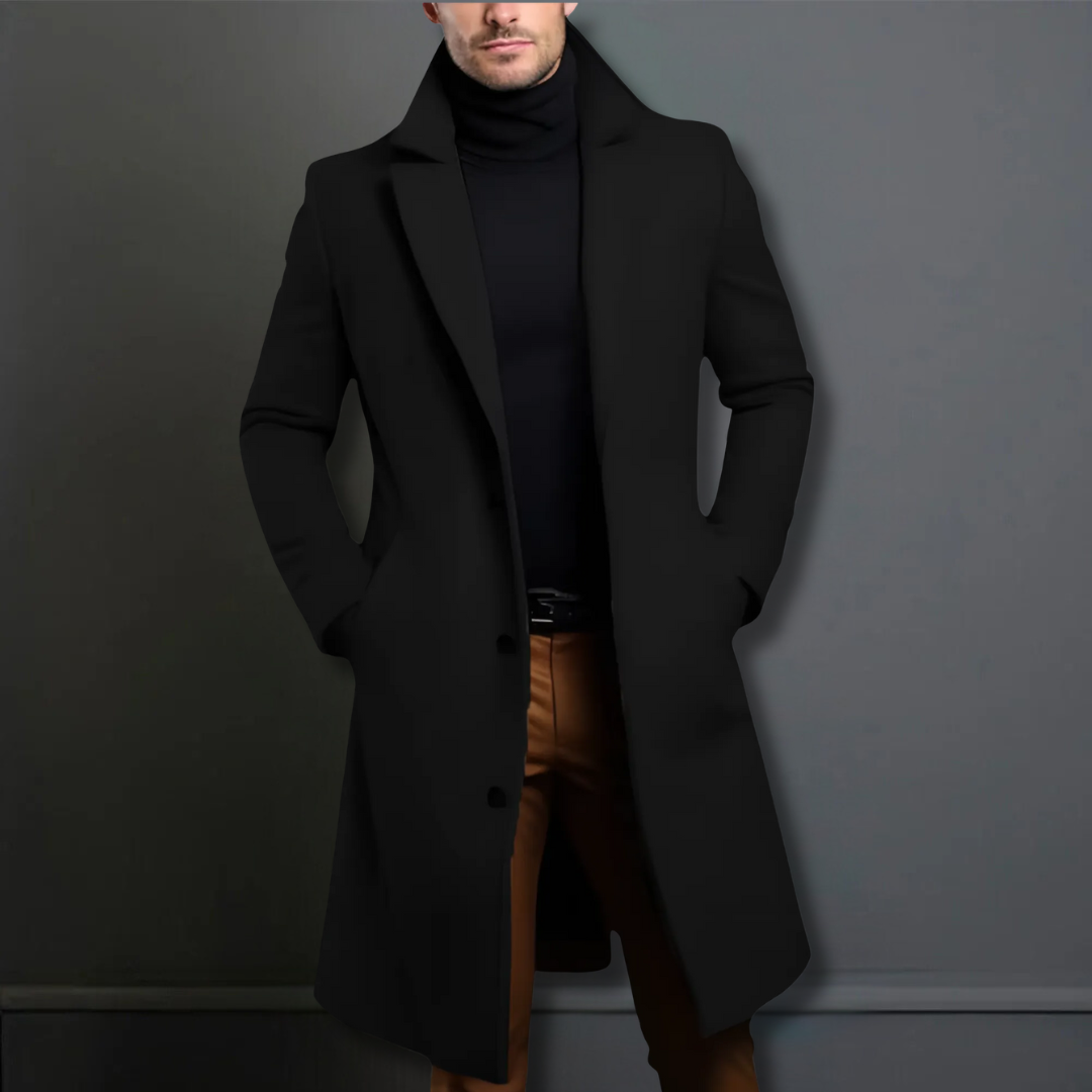 Men's Long Trench Coat | Single Breasted Overcoat