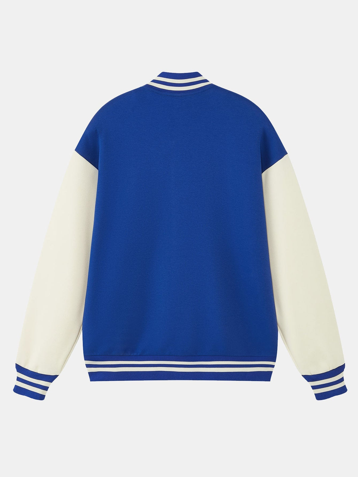 Men's Contrast Sleeve Varsity Baseball Jacket – Classic Cotton Snap-Button College Outerwear with Striped Ribbed Trims for Spring and Autumn