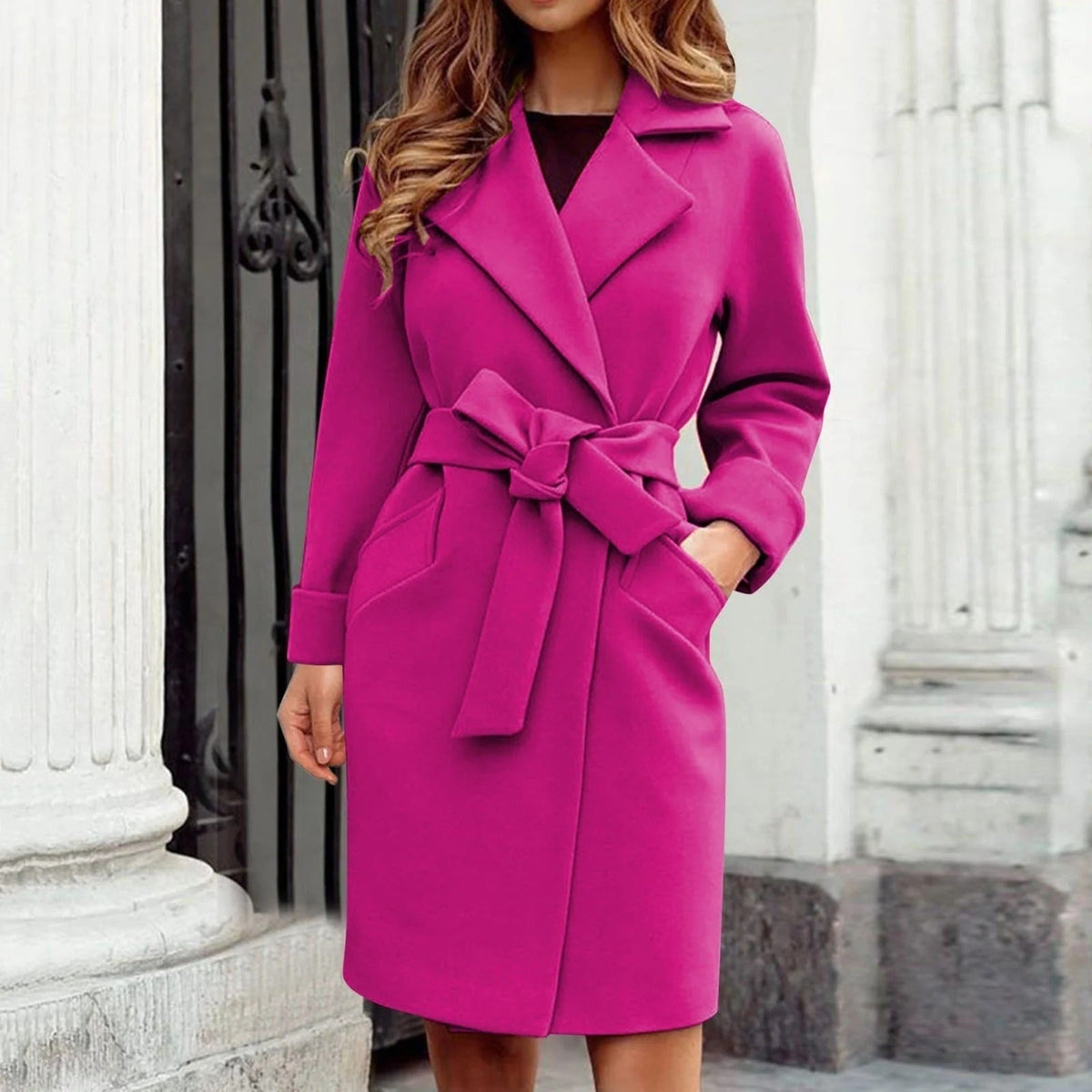 Women's Belted Wool Blend Coat with Wide Lapels – Elegant Tailored Outerwear for Autumn and Office Wear
