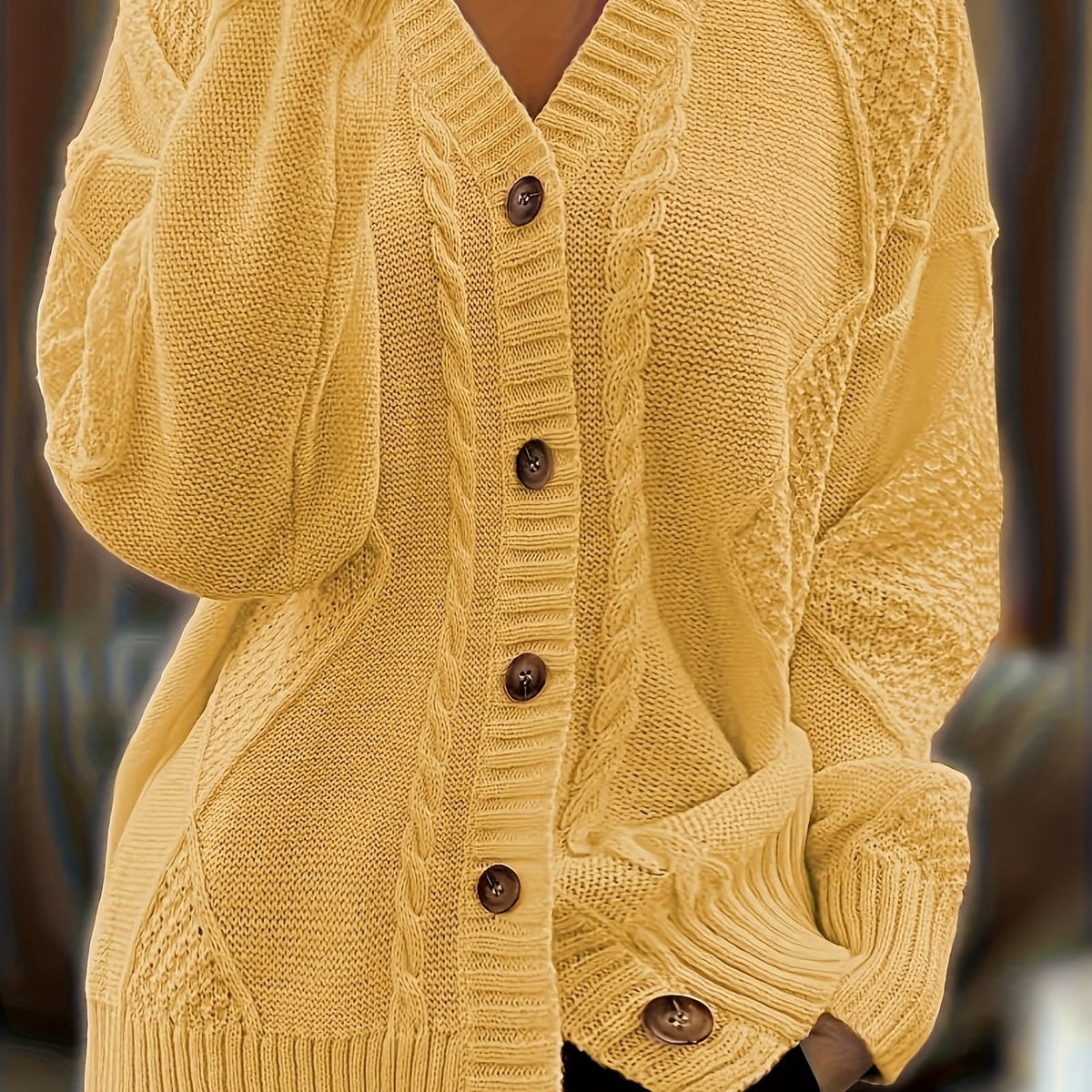 Jane | Textured Cable Knit Button-Front Cardigan