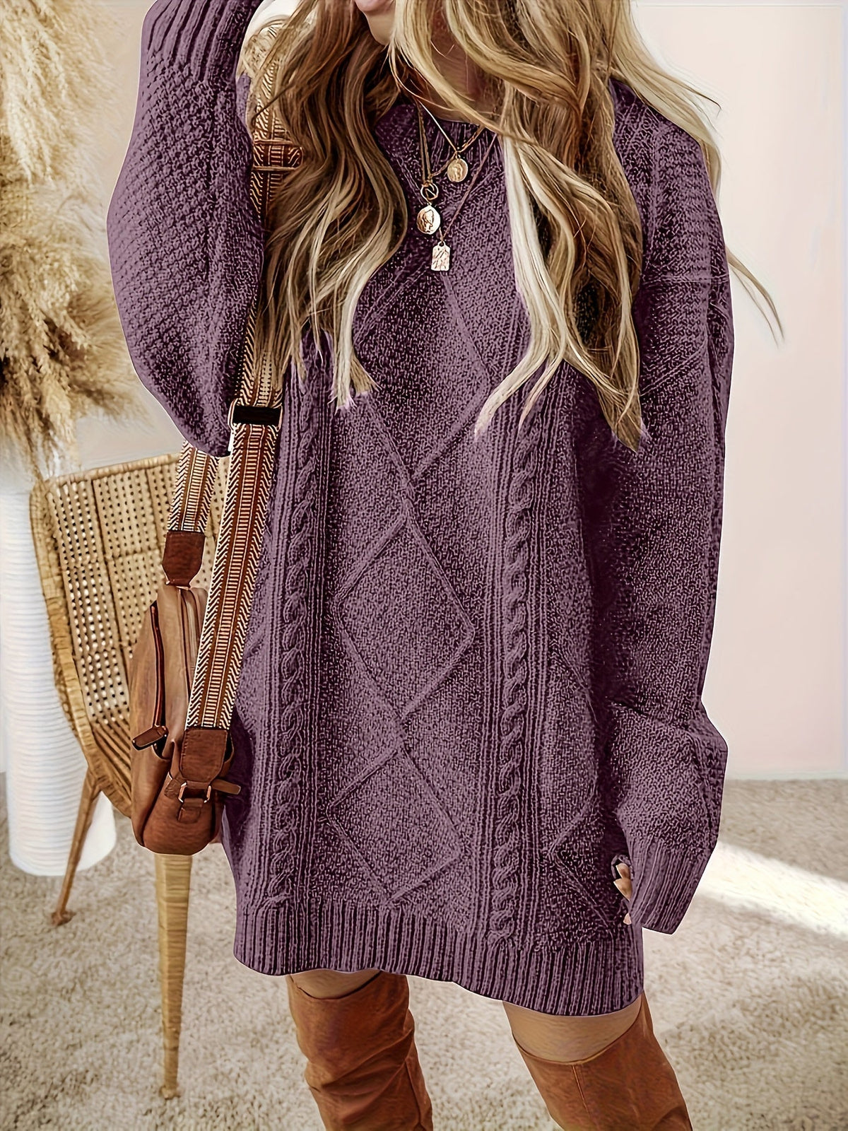 Tabitha | Oversized Cable Knit Sweater Dress