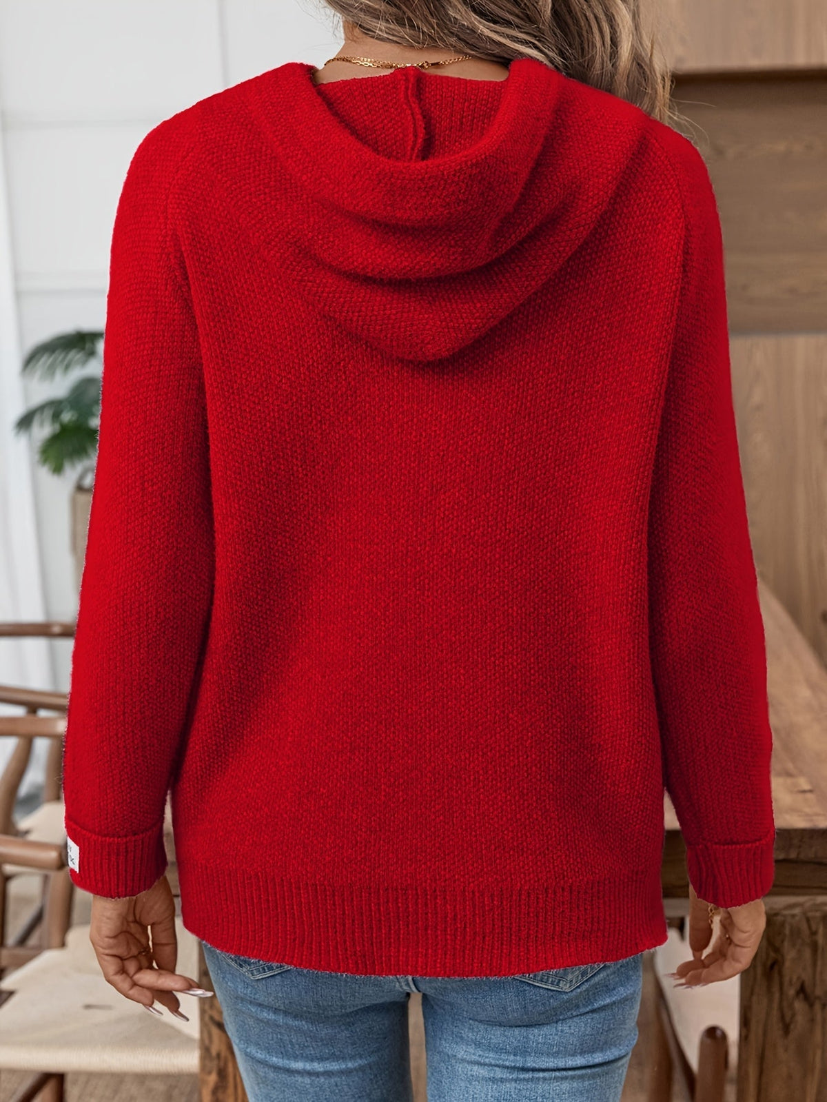 Giselle | Hooded Knit Drawstring Patch Cuffs Sweater
