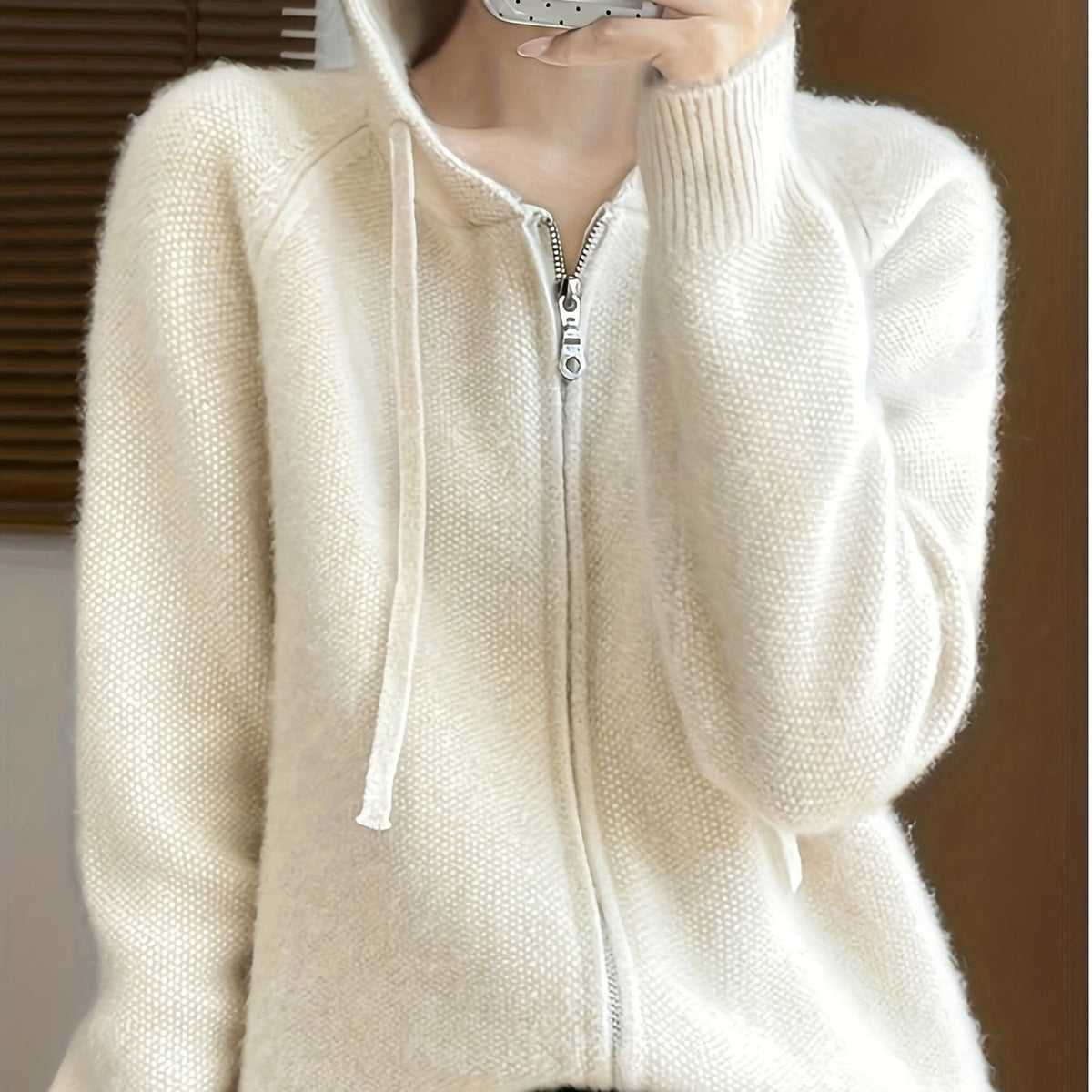 Bianca | Hooded Zip Up Oversized Knit Cardigan
