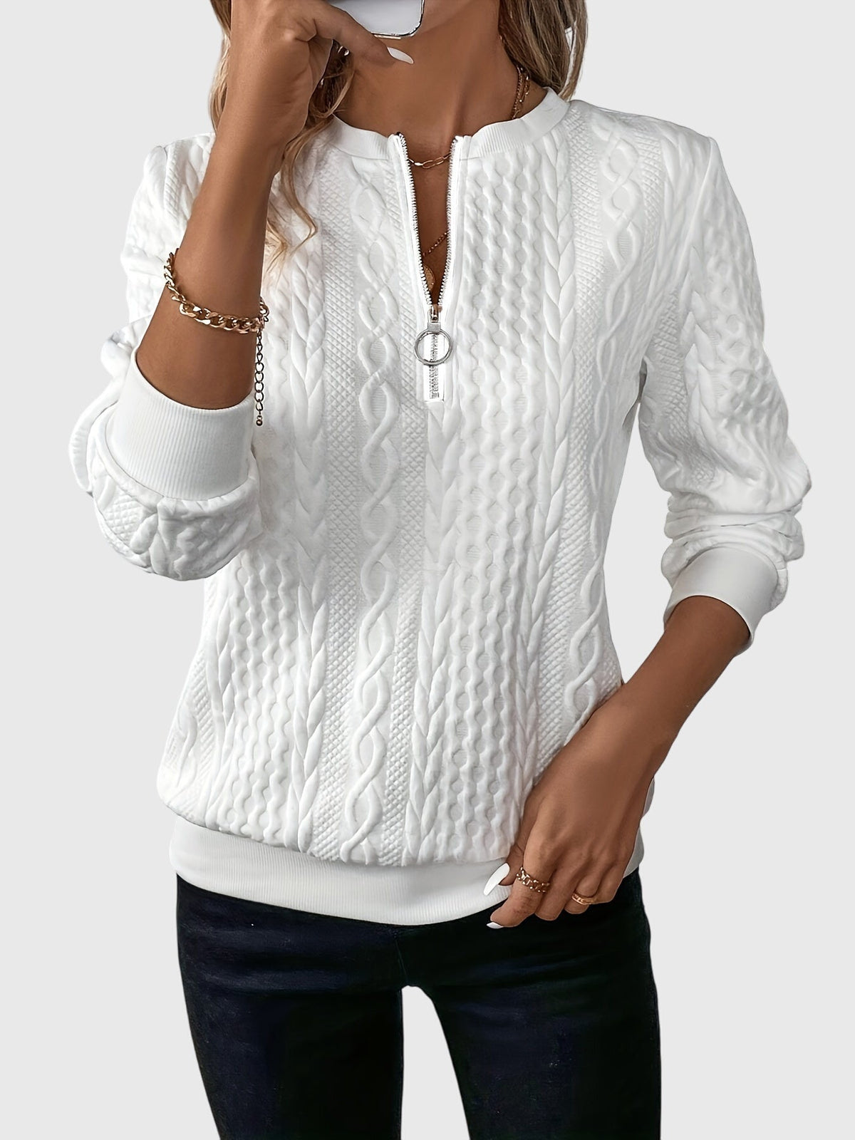 Casimira | Cable Knit Quarter-Zip Sweater