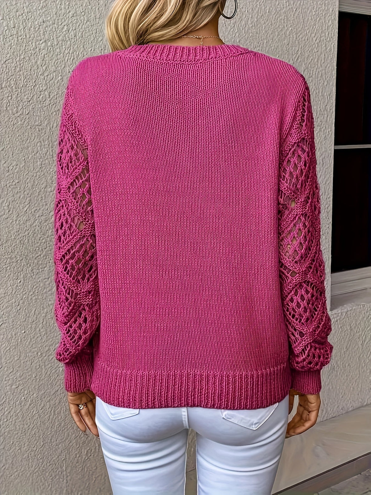 Adelheid | Crochet Sleeve V-Neck Sweater