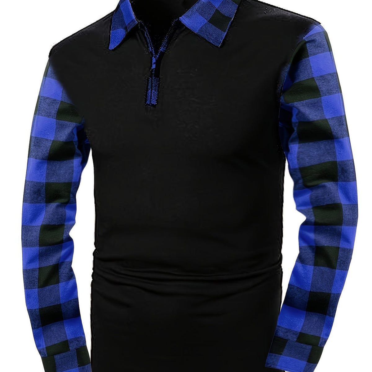 Men's Half-Zip Checked Shirt | Contrast Sleeve Design
