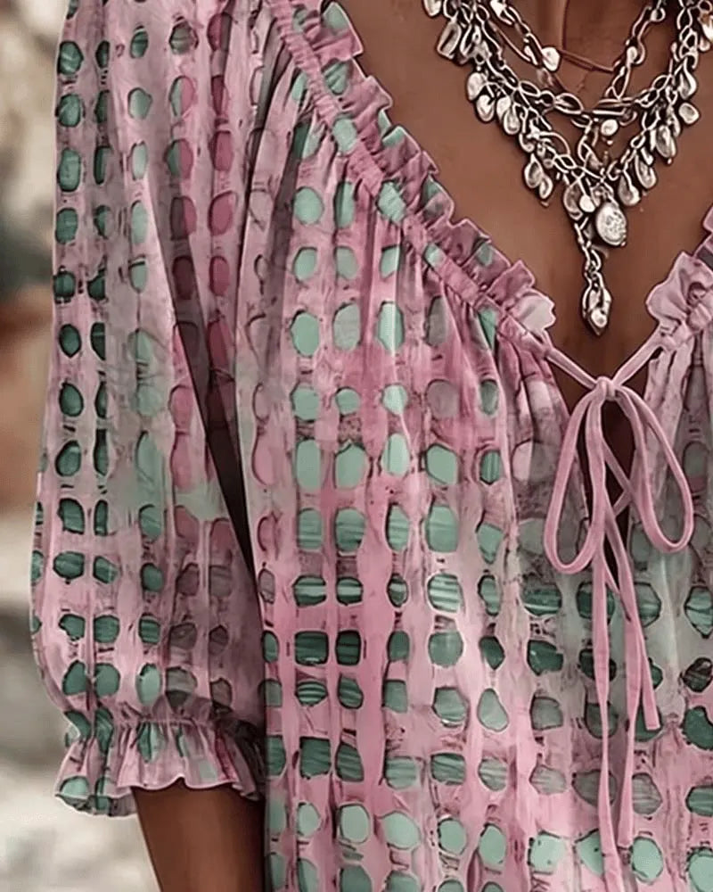 Leona - Soft-Touch Lace-Up V-Neck Blouse
