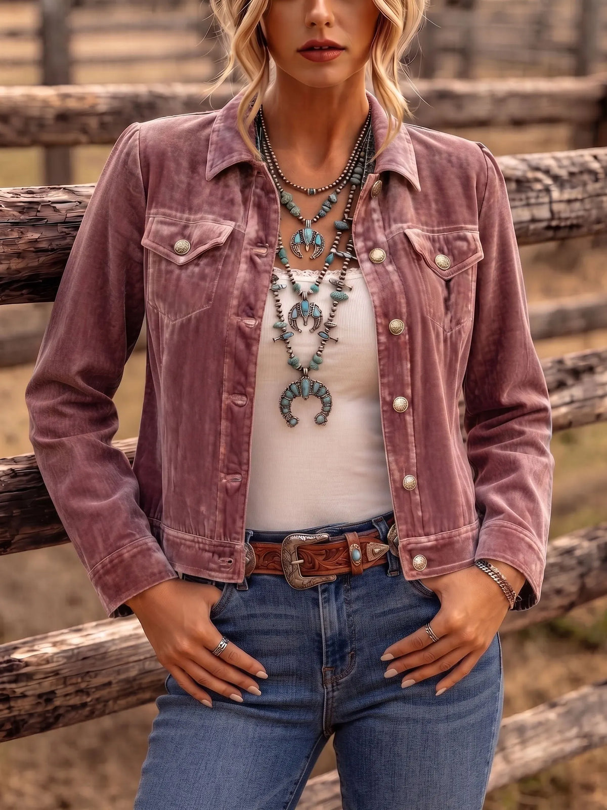 Amandria - Vintage Wash Button Long Sleeve Jacket