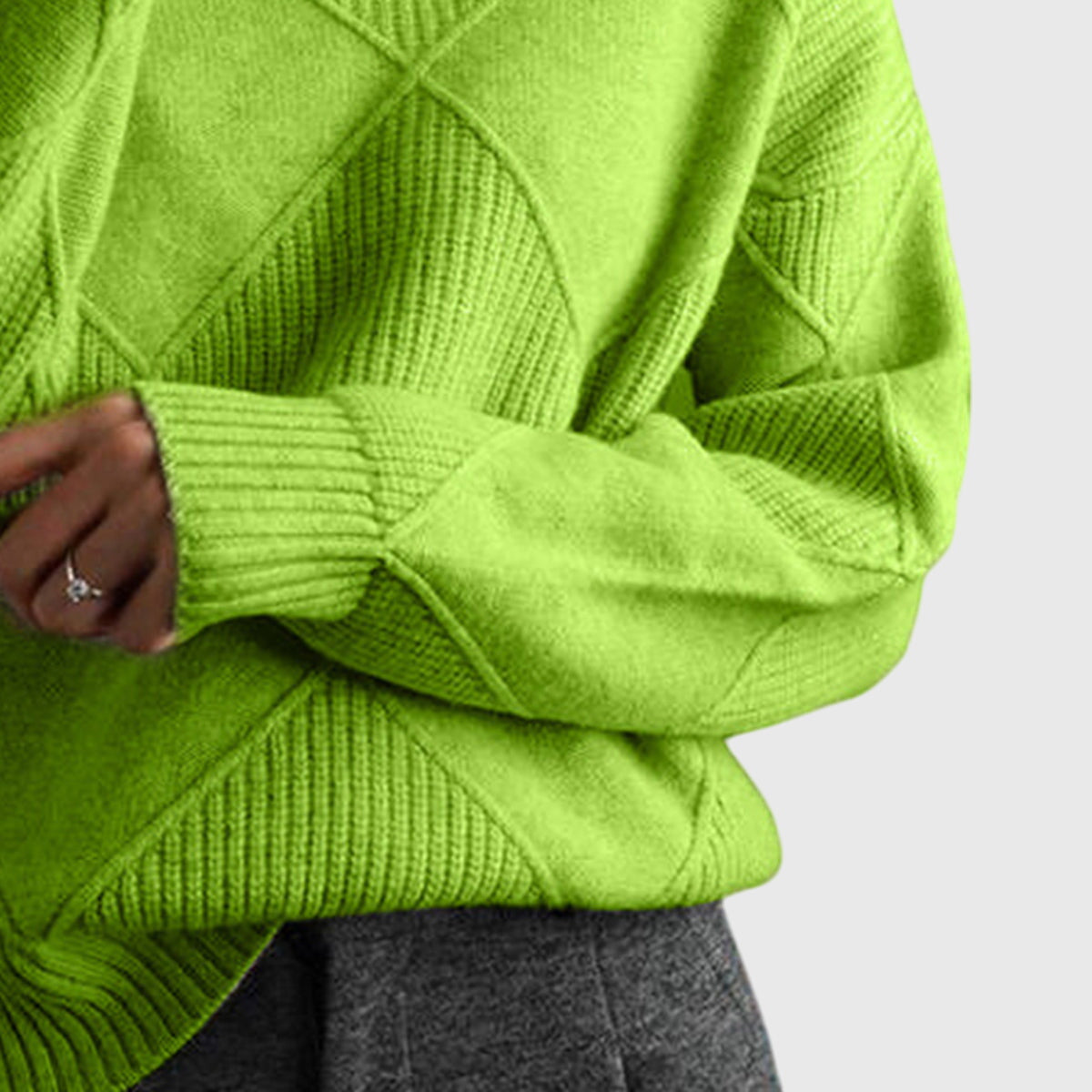 Wrenna | Roll Neck Diagonal Seam Detail Turtleneck Sweater