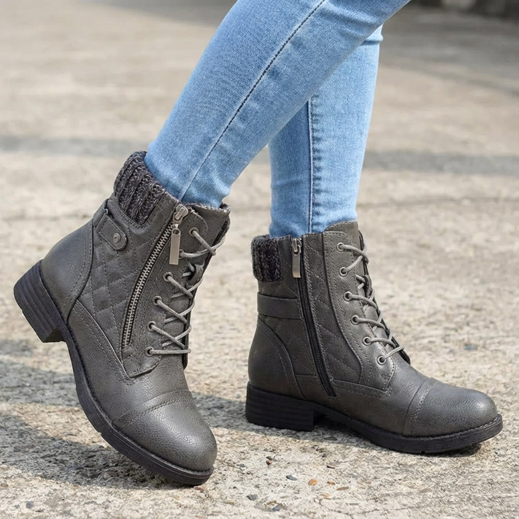 Women’s Lace-Up Ankle Boots with Knitted Cuff