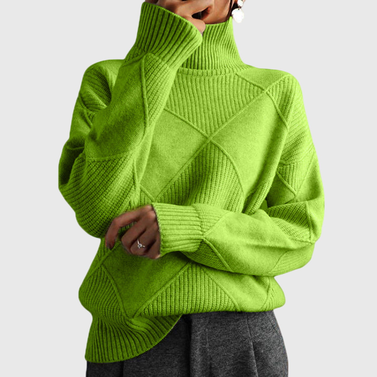 Wrenna | Roll Neck Diagonal Seam Detail Turtleneck Sweater