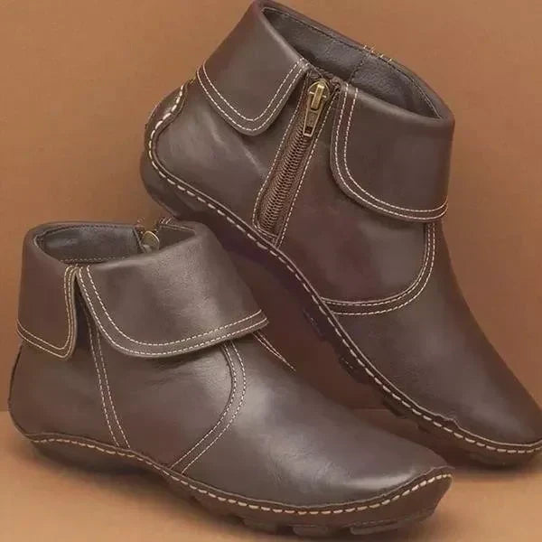 Camilla | Vintage-Style Contrast Stitching Ankle Boots