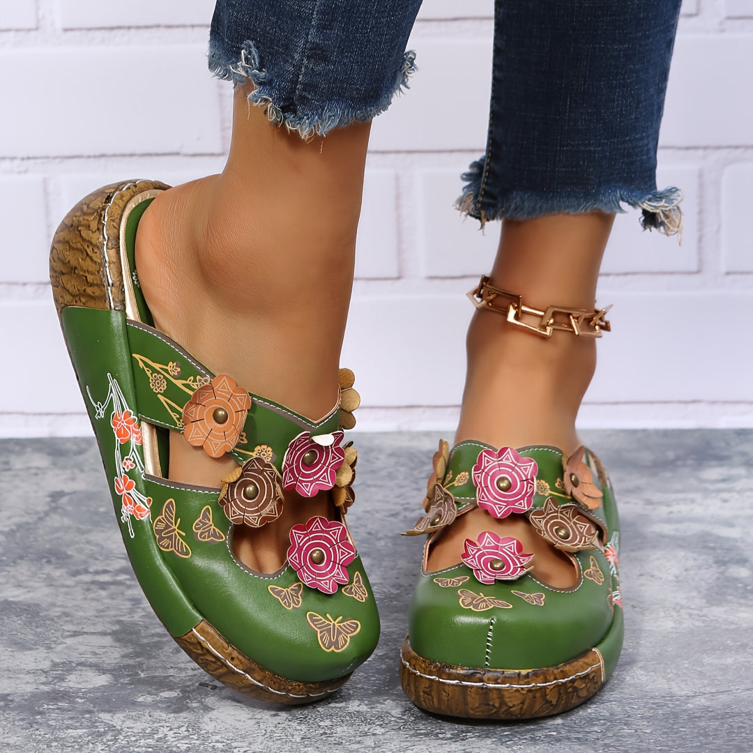 Sorina | Floral Cutout Print Clogs