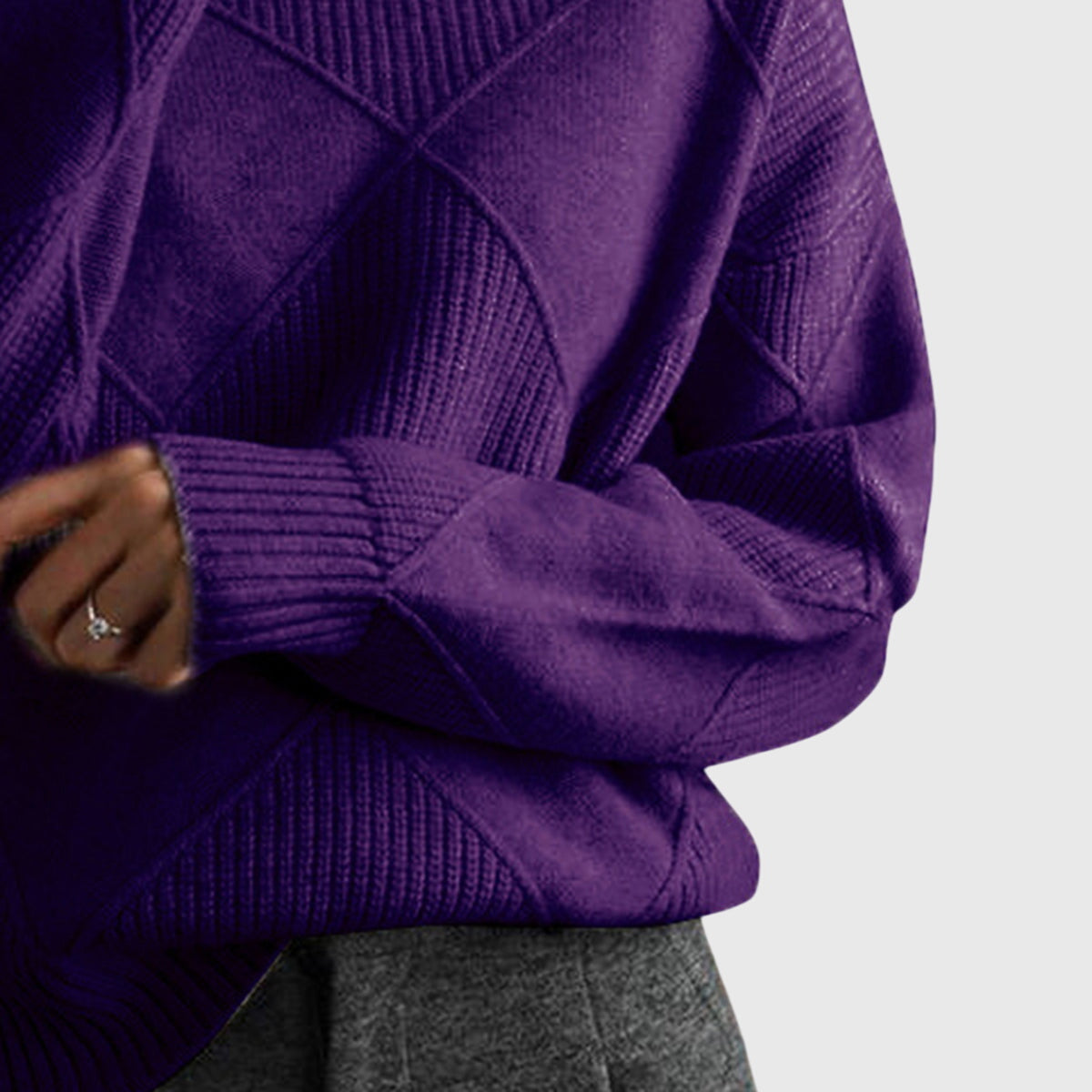 Wrenna | Roll Neck Diagonal Seam Detail Turtleneck Sweater