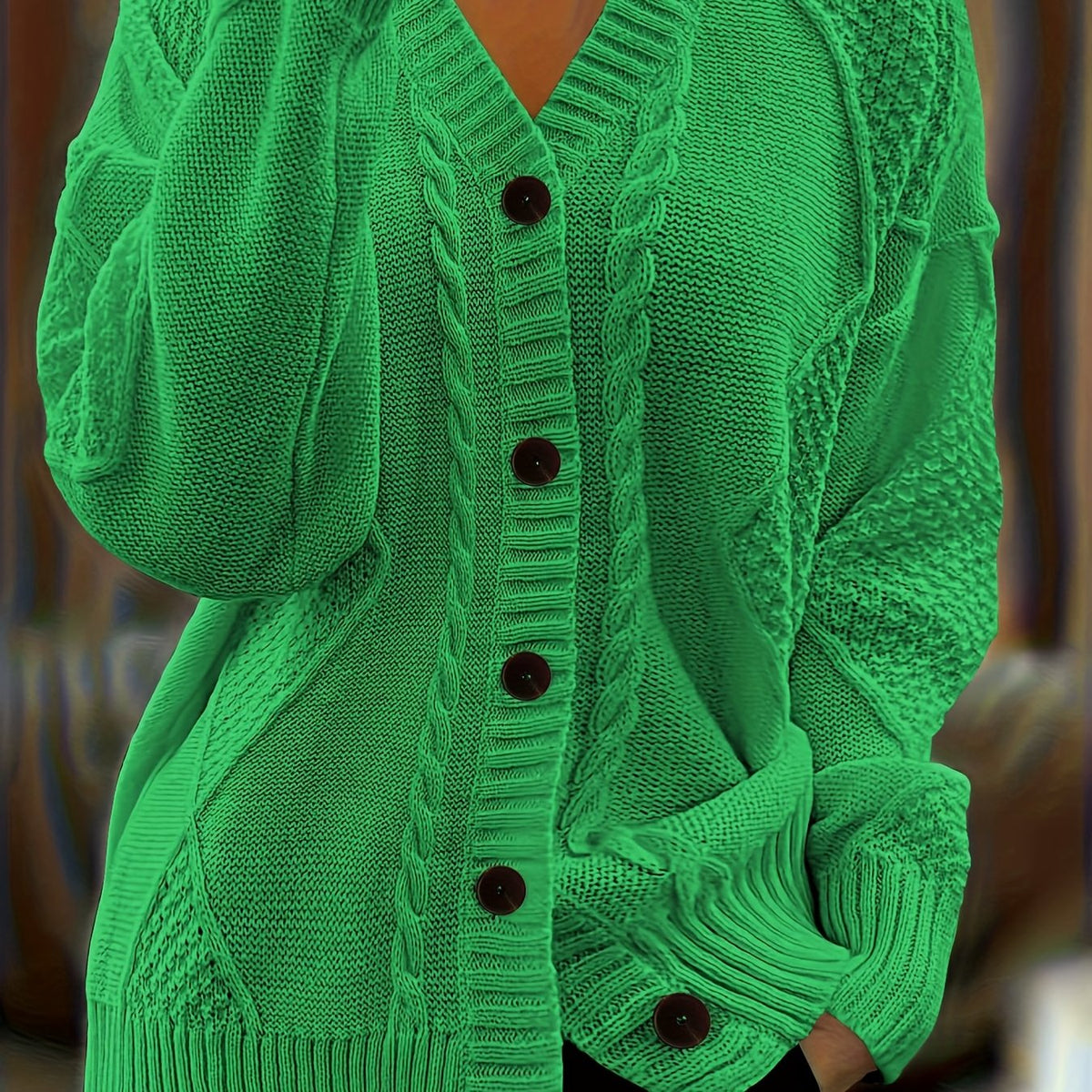 Jane | Textured Cable Knit Button-Front Cardigan