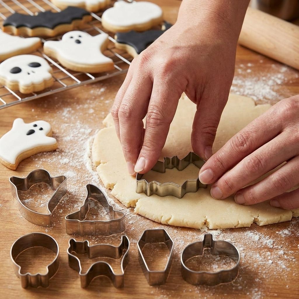 Halloween Stainless Steel Cookie Cutters Set with 7 Shapes Including Bat Ghost Pumpkin Skull