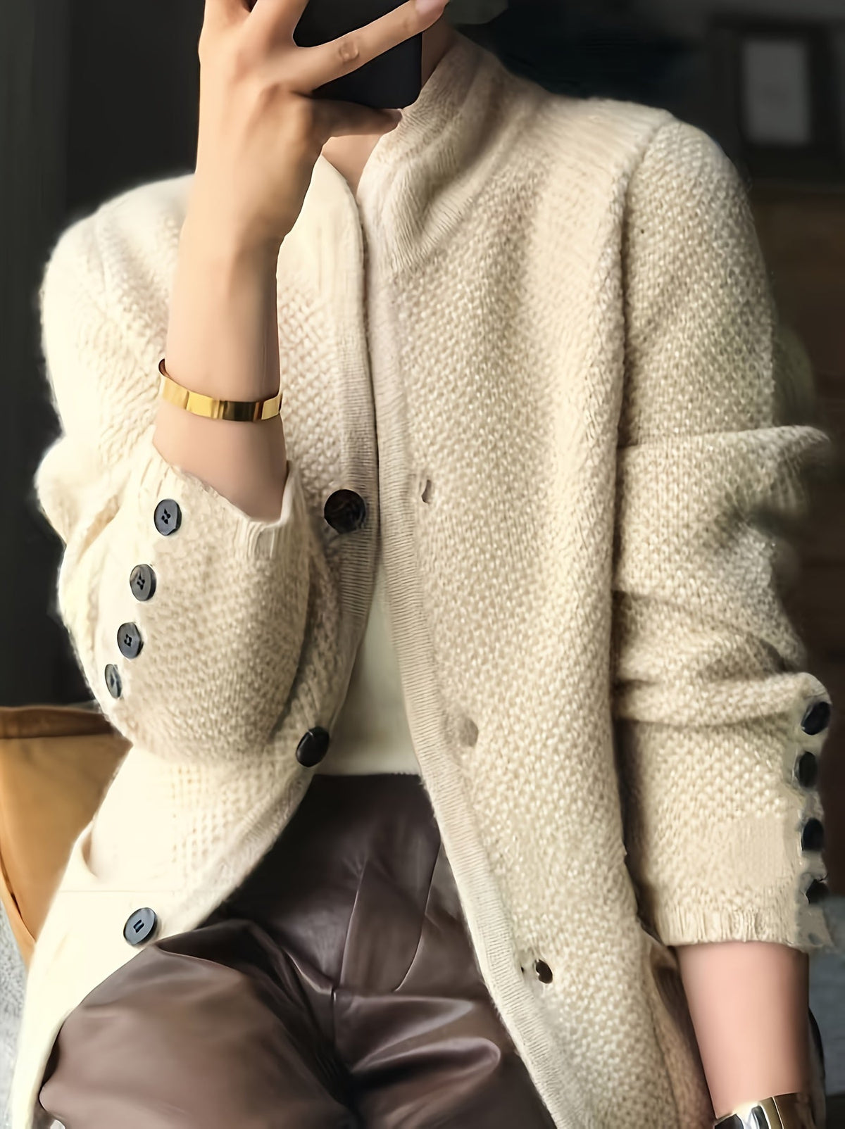 Kit | Textured Knit Stand Collar Cardigan