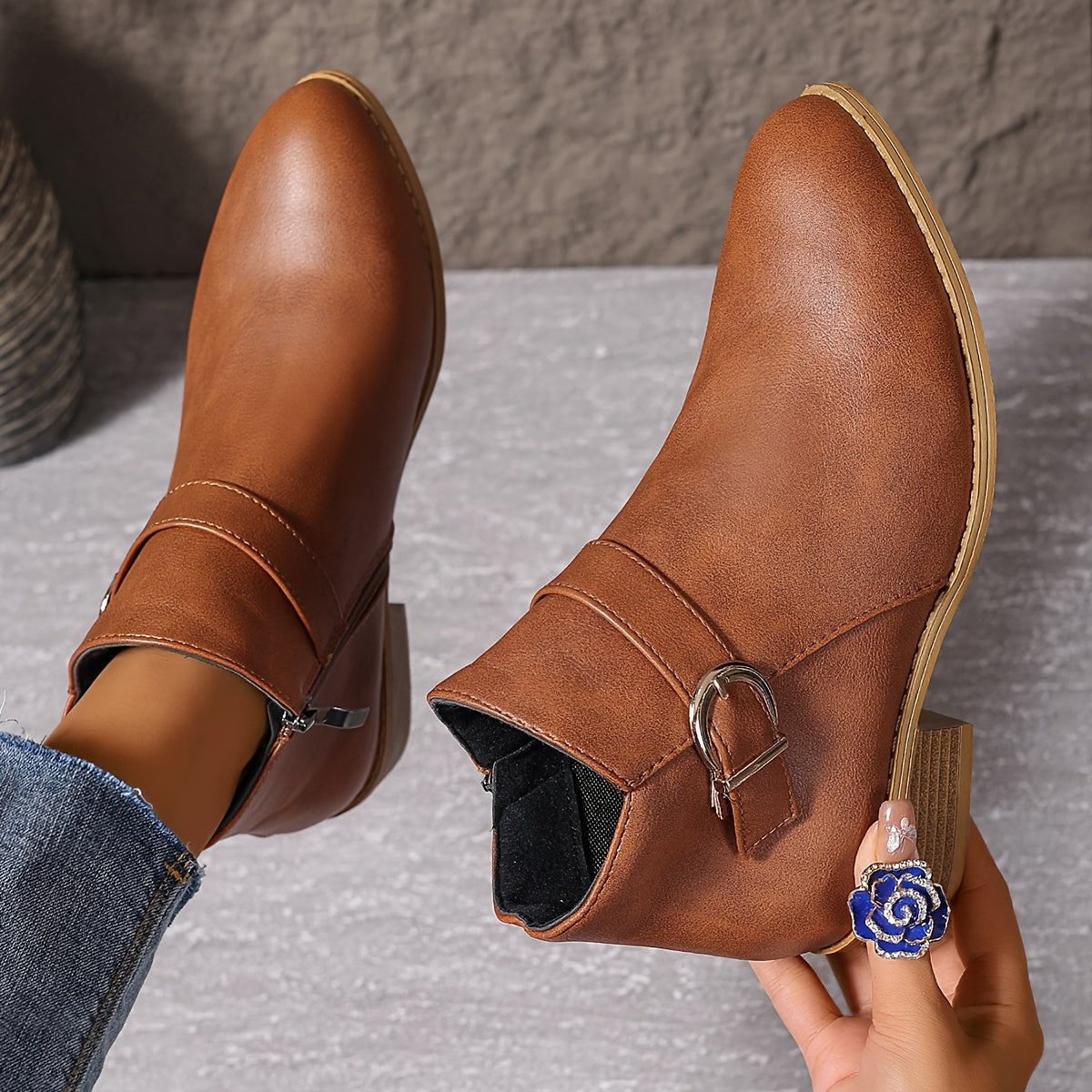 Women’s Buckle Side Zip Ankle Boots