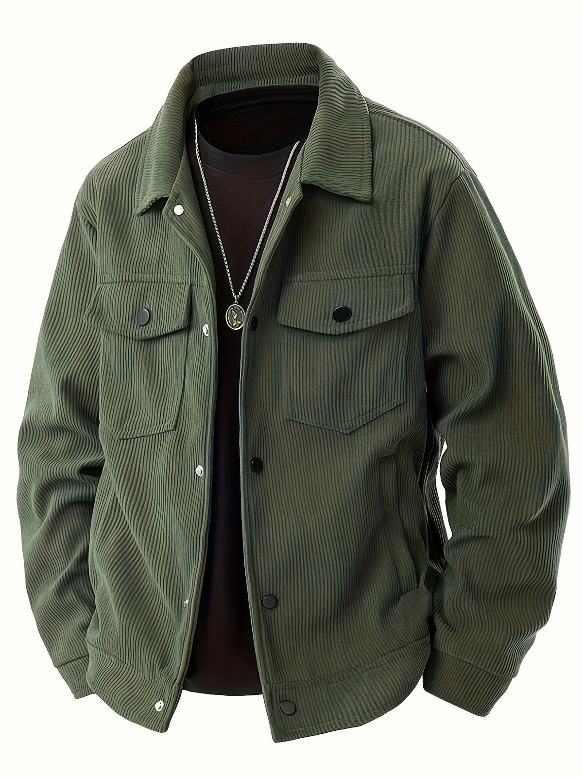 Men's Ribbed Snap Button Casual Jacket